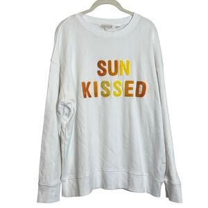 Shiraleah Womens Sweatshirt Large White Sun Kissed Chenille Graphic Pullover